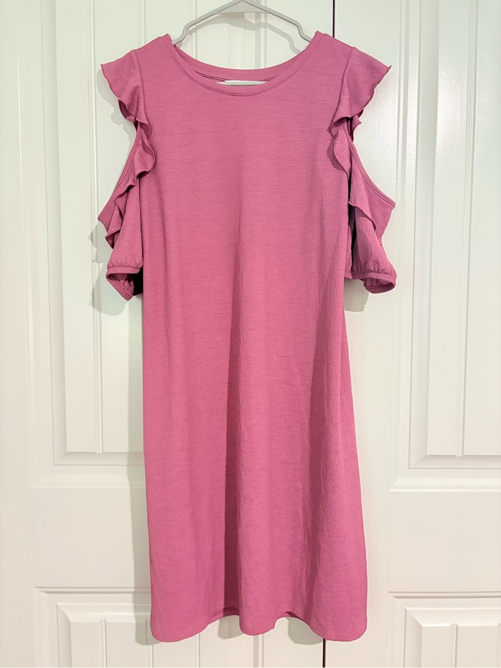 Women’s Pink Cold-Shoulder Ruffle Dress